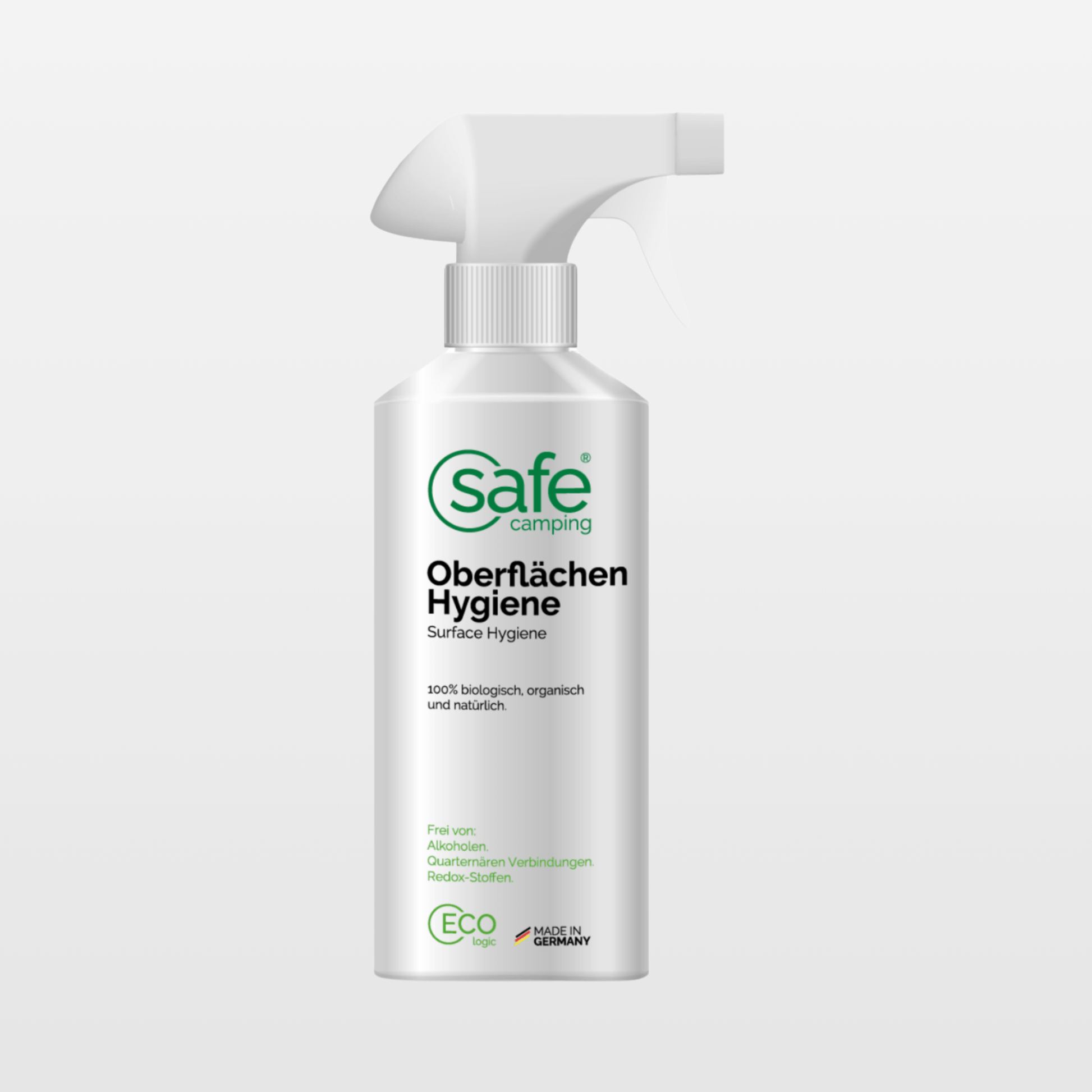 Oberflächenreiniger Wohnmobil Hygiene Spray für zuverlässige Keimreduzierung und frischen Duft nach grünem Pfirsich.